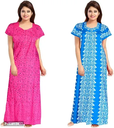 Elegant Multicoloured Cotton Printed Nighty For Women Pack Of 2-thumb0