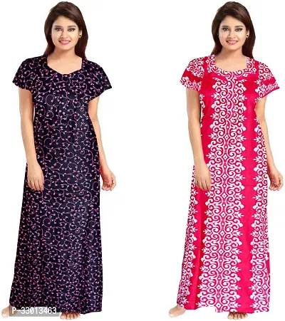 Elegant Multicoloured Cotton Printed Nighty For Women Pack Of 2-thumb0