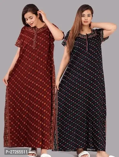 Elegant Multicoloured Cotton Printed Nighty For Women Pack Of 2