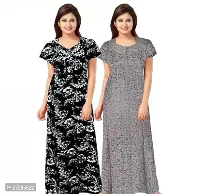 Elegant Multicoloured Cotton Printed Nighty For Women Pack Of 2