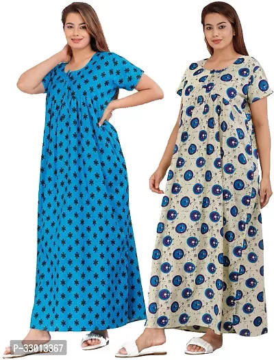 Elegant Multicoloured Cotton Printed Nighty For Women Pack Of 2-thumb0