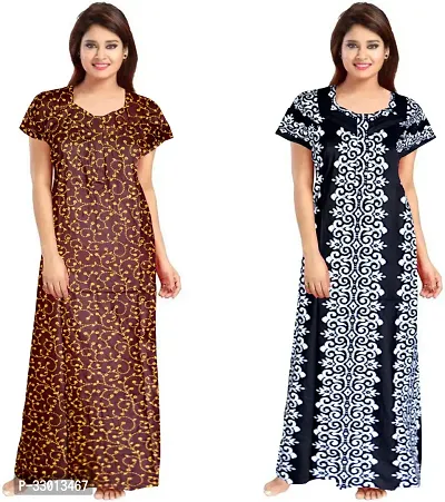 Elegant Multicoloured Cotton Printed Nighty For Women Pack Of 2-thumb0