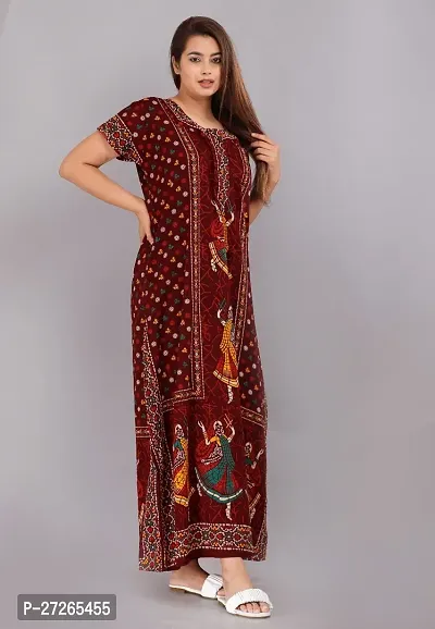 Elegant Red Cotton Printed Nighty For Women-thumb0