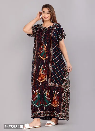 Elegant Black Cotton Printed Nighty For Women-thumb0