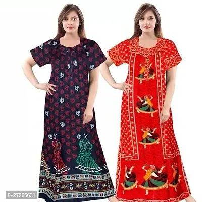 Elegant Multicoloured Cotton Printed Nighty For Women Pack Of 2-thumb0