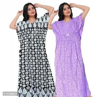 Elegant Multicoloured Cotton Printed Nighty For Women Pack Of 2