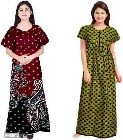 Elegant Multicoloured Cotton Printed Nighty For Women Pack Of 2-thumb0