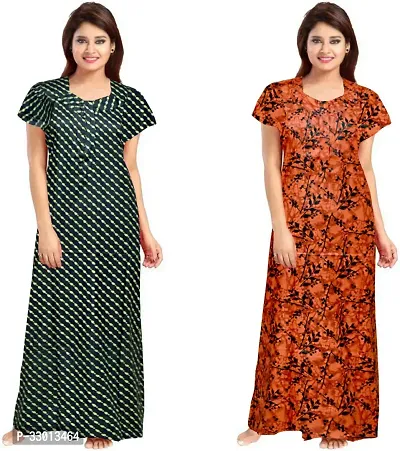 Elegant Multicoloured Cotton Printed Nighty For Women Pack Of 2-thumb0