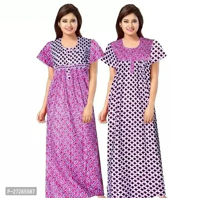 Elegant Multicoloured Cotton Printed Nighty For Women Pack Of 2