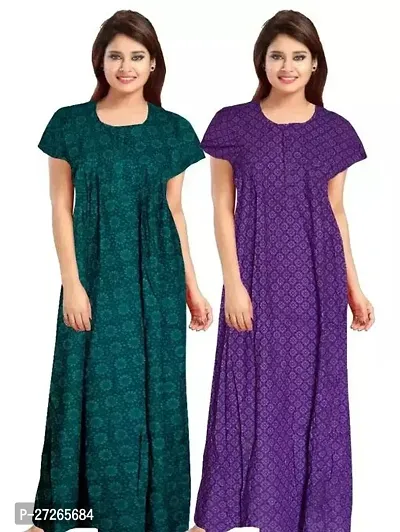 Elegant Multicoloured Cotton Printed Nighty For Women Pack Of 2