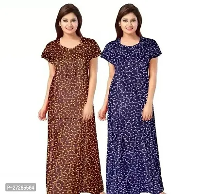 Elegant Multicoloured Cotton Printed Nighty For Women Pack Of 2-thumb0