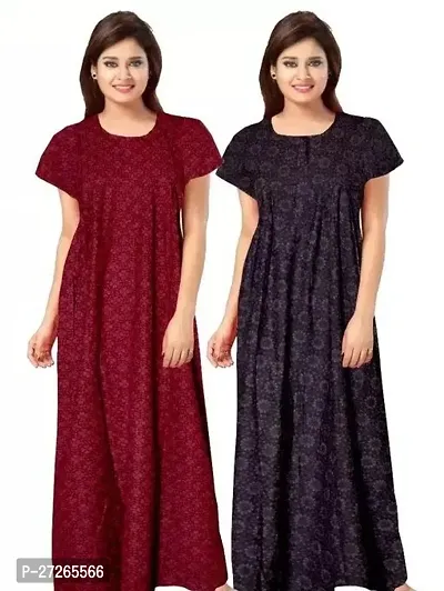 Elegant Multicoloured Cotton Printed Nighty For Women Pack Of 2-thumb0