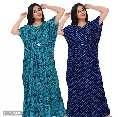 Elegant Multicoloured Cotton Printed Nighty For Women Pack Of 2-thumb0