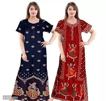 Elegant Multicoloured Cotton Printed Nighty For Women Pack Of 2