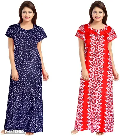 Elegant Multicoloured Cotton Printed Nighty For Women Pack Of 2-thumb0