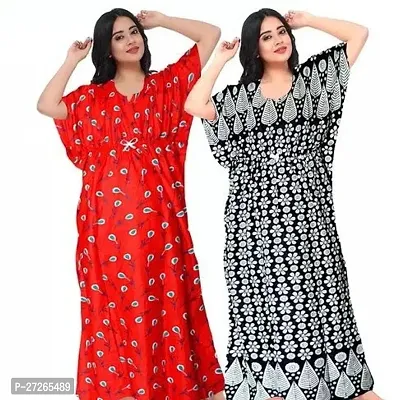 Elegant Multicoloured Cotton Printed Nighty For Women Pack Of 2