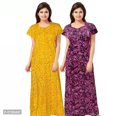 Elegant Multicoloured Cotton Printed Nighty For Women Pack Of 2