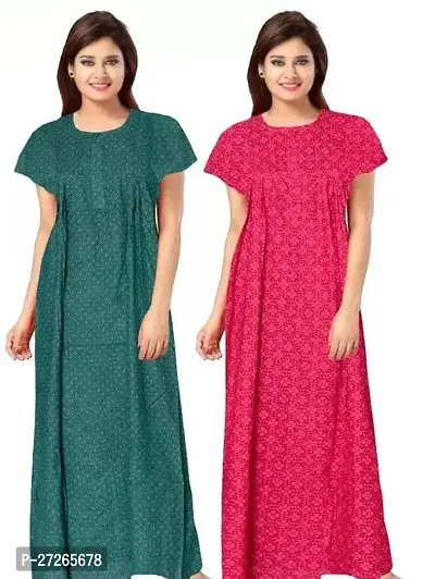 Elegant Multicoloured Cotton Printed Nighty For Women Pack Of 2