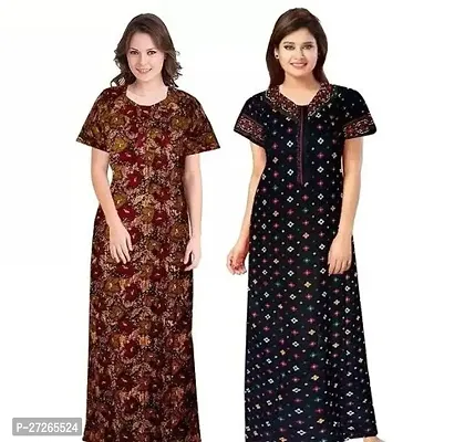 Elegant Multicoloured Cotton Printed Nighty For Women Pack Of 2