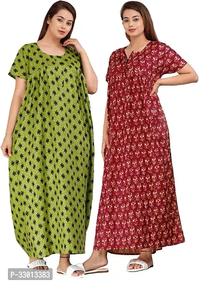 Elegant Multicoloured Cotton Printed Nighty For Women Pack Of 2-thumb0