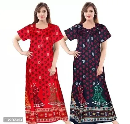 Elegant Multicoloured Cotton Printed Nighty For Women Pack Of 2-thumb0