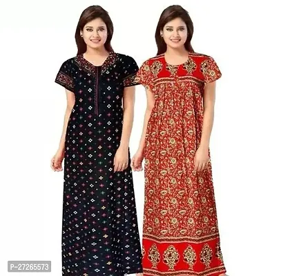 Elegant Multicoloured Cotton Printed Nighty For Women Pack Of 2