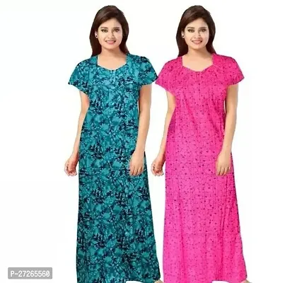 Elegant Multicoloured Cotton Printed Nighty For Women Pack Of 2