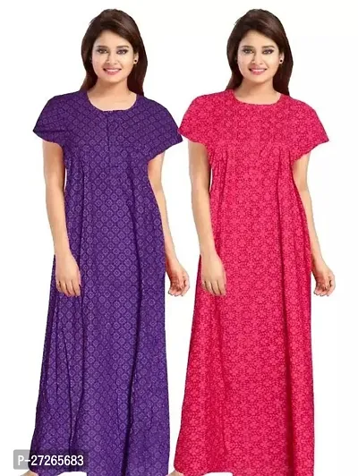 Elegant Multicoloured Cotton Printed Nighty For Women Pack Of 2-thumb0