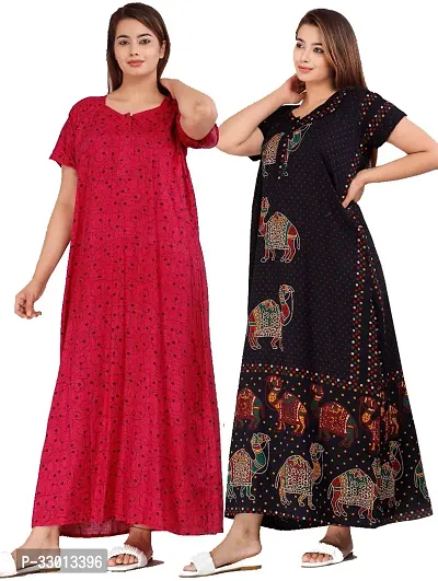 Elegant Multicoloured Cotton Printed Nighty For Women Pack Of 2