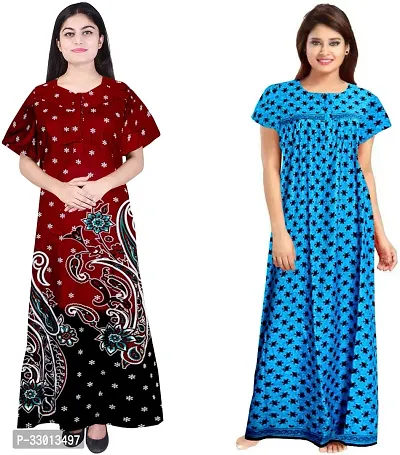 Elegant Multicoloured Cotton Printed Nighty For Women Pack Of 2-thumb0