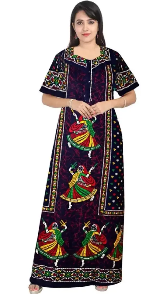 MKF Women's Cotton Printed Maxi Nightgown Long Nighty Sleepwear for Ladies Kitanu Gujari Printed Nightdress Gown Maxi.