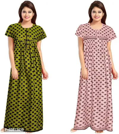 Elegant Multicoloured Cotton Printed Nighty For Women Pack Of 2-thumb0