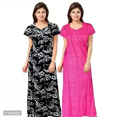 Elegant Multicoloured Cotton Printed Nighty For Women Pack Of 2