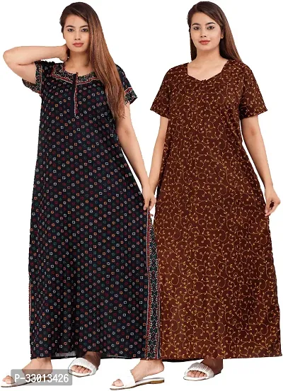 Elegant Multicoloured Cotton Printed Nighty For Women Pack Of 2