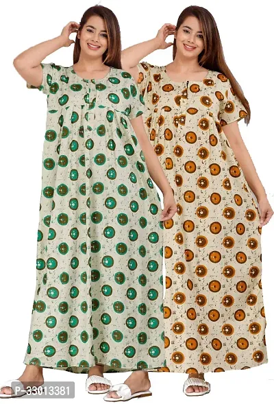 Elegant Multicoloured Cotton Printed Nighty For Women Pack Of 2