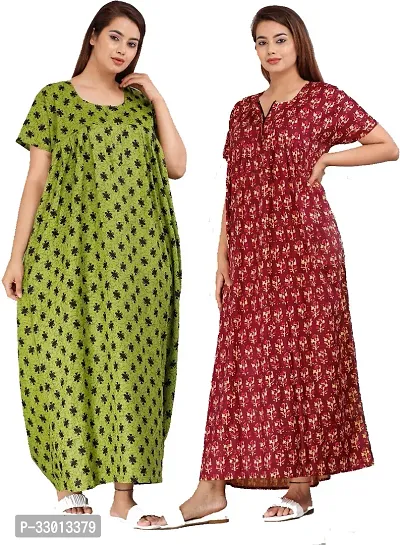 Elegant Multicoloured Cotton Printed Nighty For Women Pack Of 2