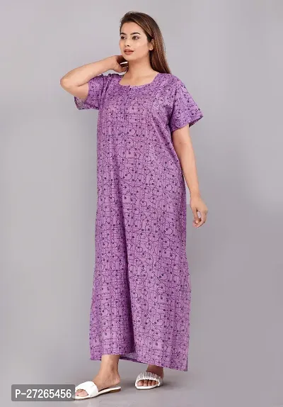 Elegant Purple Cotton Printed Nighty For Women-thumb0