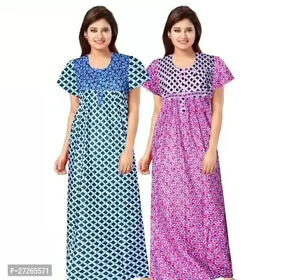 Elegant Multicoloured Cotton Printed Nighty For Women Pack Of 2