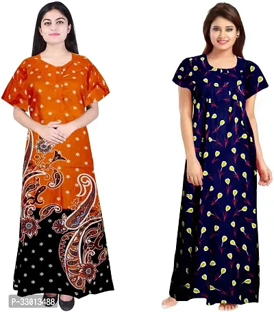 Elegant Multicoloured Cotton Printed Nighty For Women Pack Of 2-thumb0