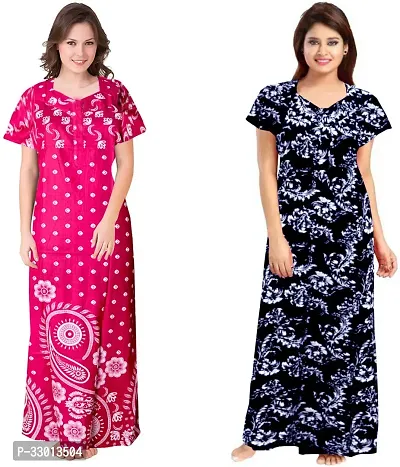 Elegant Multicoloured Cotton Printed Nighty For Women Pack Of 2-thumb0