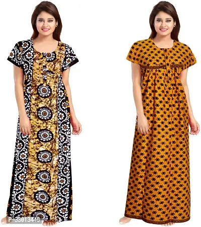 Elegant Multicoloured Cotton Printed Nighty For Women Pack Of 2-thumb0