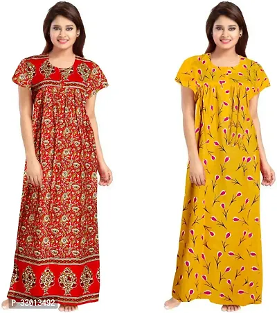 Elegant Multicoloured Cotton Printed Nighty For Women Pack Of 2-thumb0