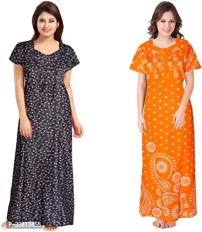 Elegant Multicoloured Cotton Printed Nighty For Women Pack Of 2-thumb0