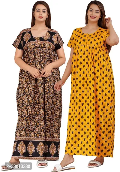 Elegant Multicoloured Cotton Printed Nighty For Women Pack Of 2-thumb0