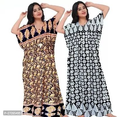 Elegant Multicoloured Cotton Printed Nighty For Women Pack Of 2-thumb0