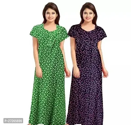 Elegant Multicoloured Cotton Printed Nighty For Women Pack Of 2