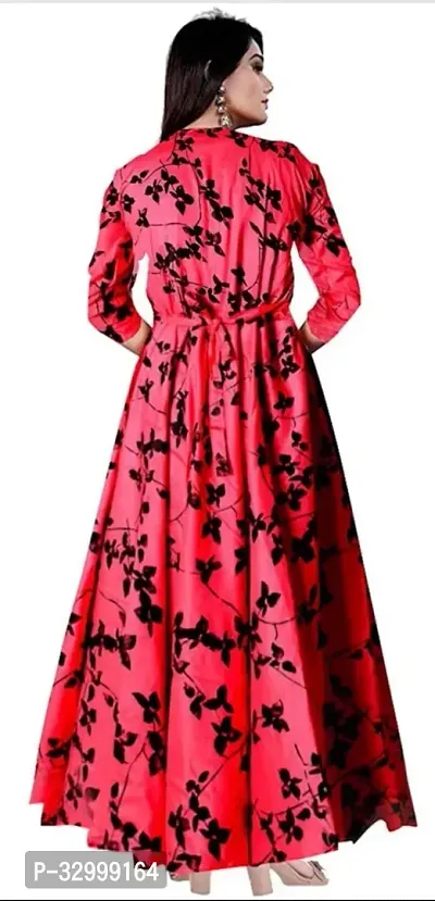 Stylish Red Viscose Rayon Printed Stitched Ethnic Gowns For Women-thumb2