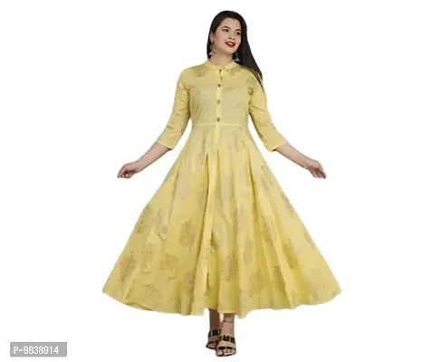 PinkCity Products Presents Beautiful Printed Full Long Yellow Kurta for Casual & Work & Parties & Festivals Wear for Women and Girls (Medium)-thumb0
