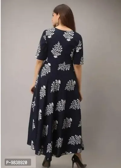 PinkCity Products Women's Anarkali Printed Full Long Gown Dress Kurti for Casual and Work wear for Women and Girls(Kurti-22-dark Blue-L)-thumb2