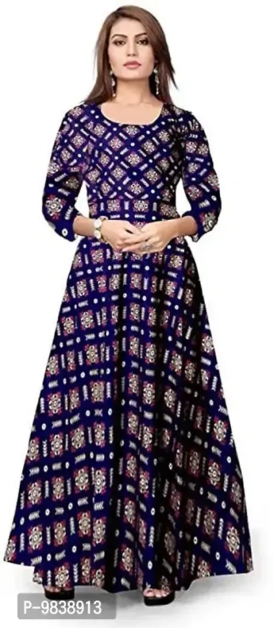 PinkCity Products Women Printed Gown Kurta Rayon Printed Maxi Long Gown Blue Dress(Kurti-27-blue-XXL)